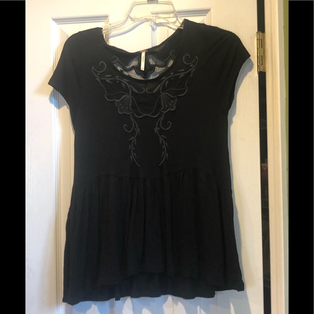 Free People Black Lace Cutout Top XS